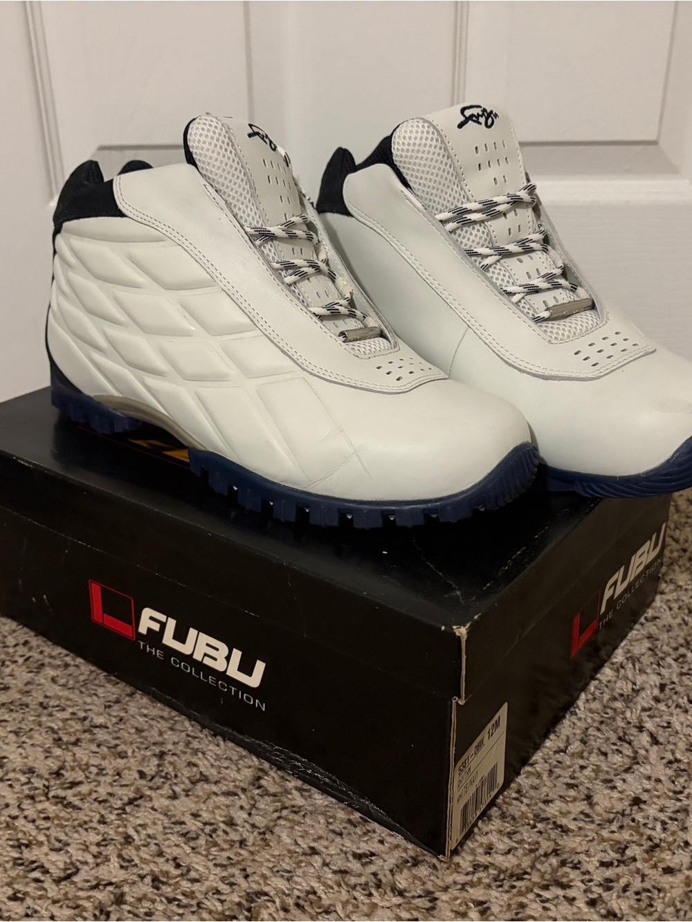 Vintage 2002 FUBU Men’s White Athletic Sneakers with Navy Outsole